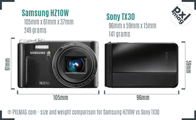 Samsung HZ10W vs Sony TX30 size comparison