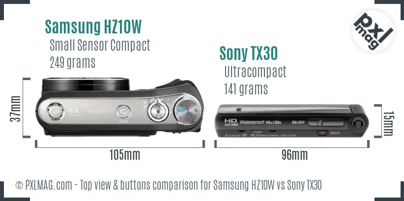 Samsung HZ10W vs Sony TX30 top view buttons comparison