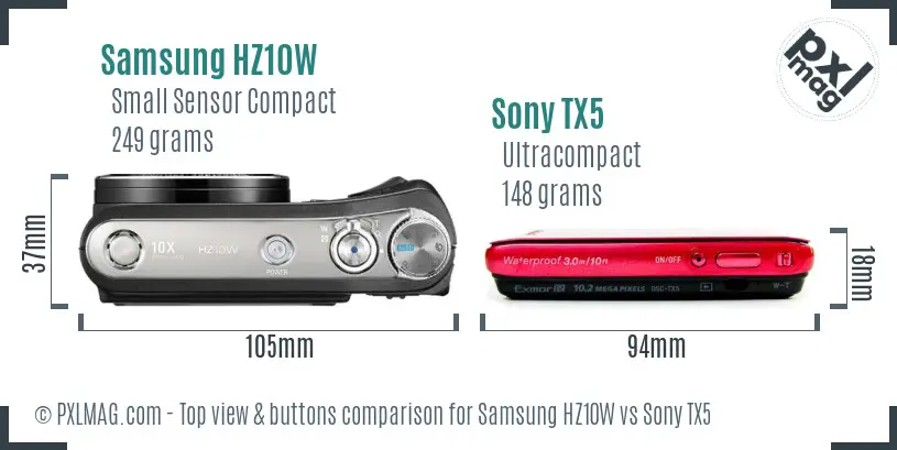 Samsung HZ10W vs Sony TX5 top view buttons comparison