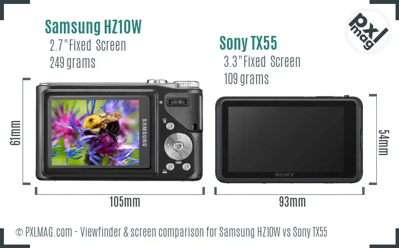 Samsung HZ10W vs Sony TX55 Screen and Viewfinder comparison