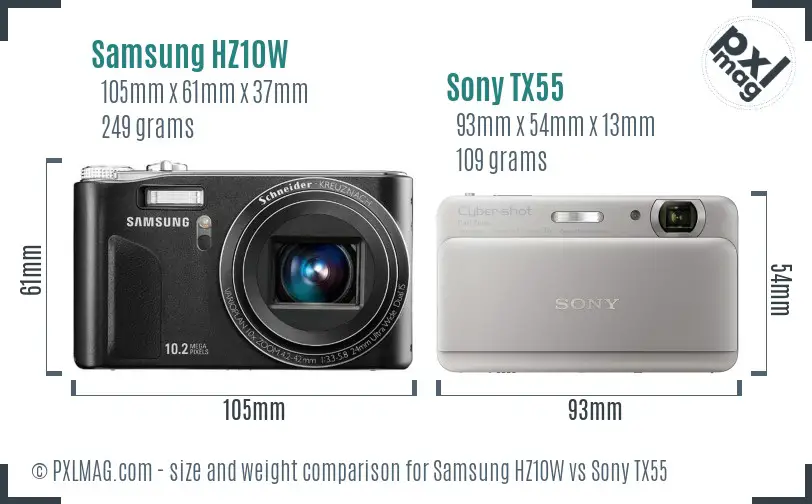 Samsung HZ10W vs Sony TX55 size comparison
