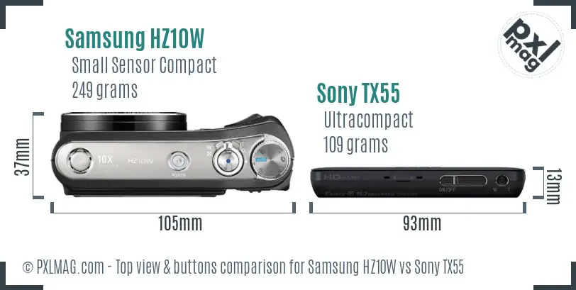Samsung HZ10W vs Sony TX55 top view buttons comparison