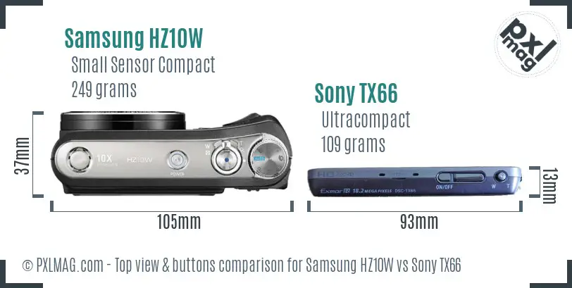 Samsung HZ10W vs Sony TX66 top view buttons comparison