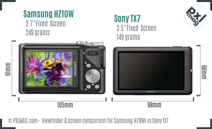 Samsung HZ10W vs Sony TX7 Screen and Viewfinder comparison