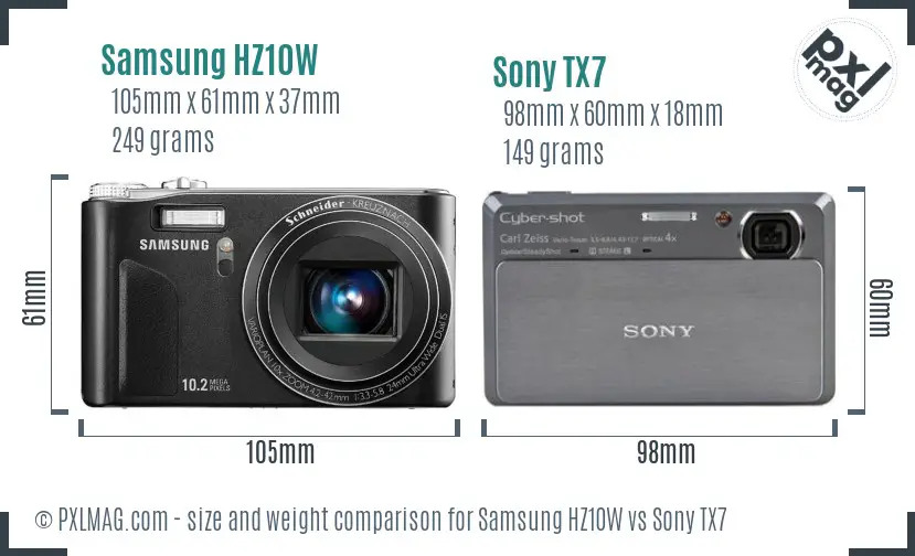 Samsung HZ10W vs Sony TX7 size comparison