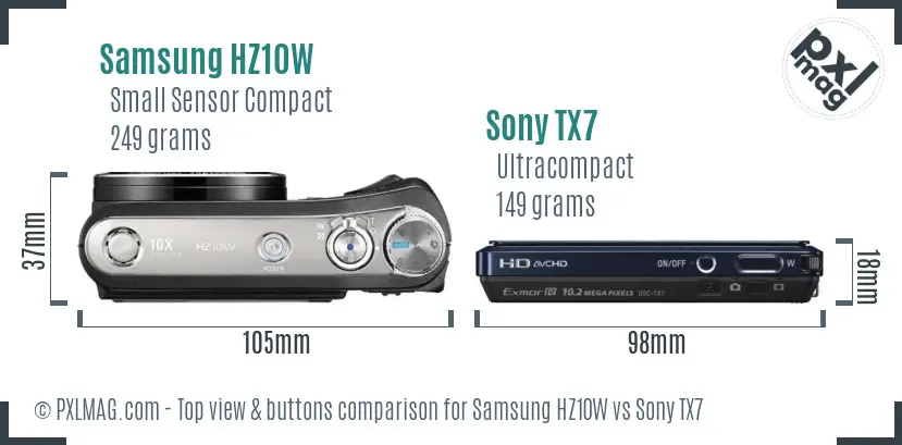 Samsung HZ10W vs Sony TX7 top view buttons comparison