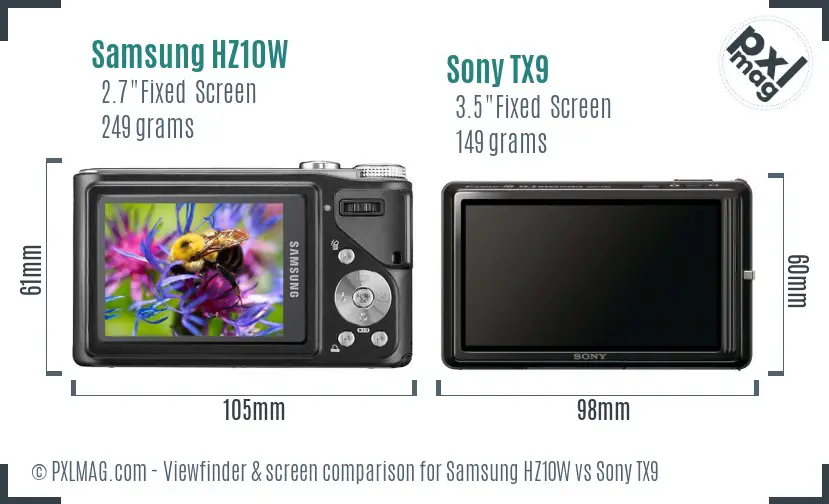 Samsung HZ10W vs Sony TX9 Screen and Viewfinder comparison