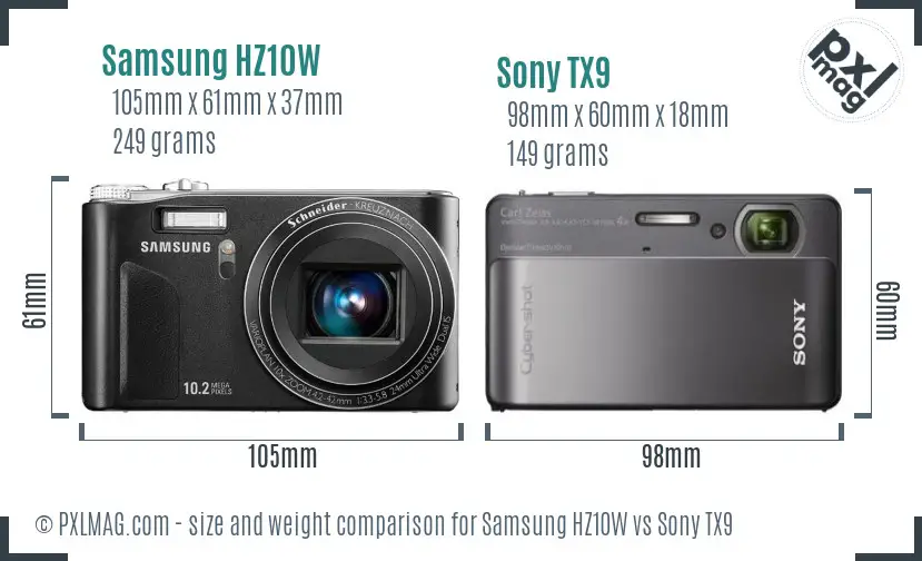 Samsung HZ10W vs Sony TX9 size comparison