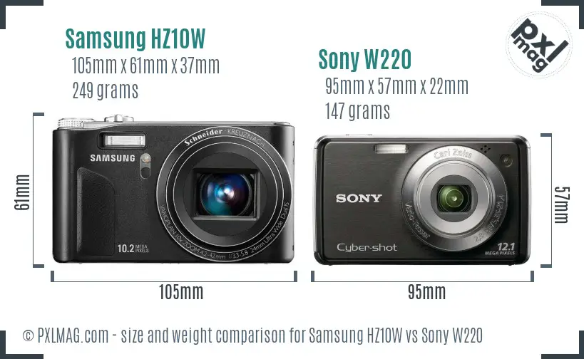 Samsung HZ10W vs Sony W220 size comparison