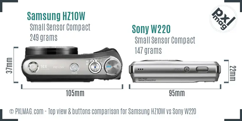 Samsung HZ10W vs Sony W220 top view buttons comparison
