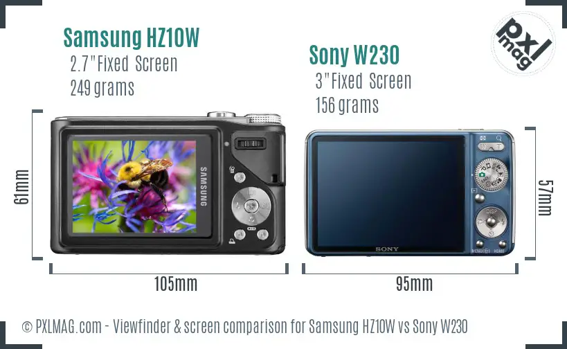 Samsung HZ10W vs Sony W230 Screen and Viewfinder comparison