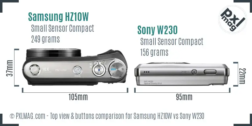 Samsung HZ10W vs Sony W230 top view buttons comparison