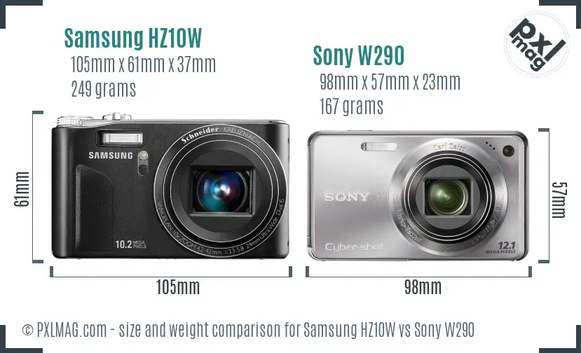 Samsung HZ10W vs Sony W290 size comparison
