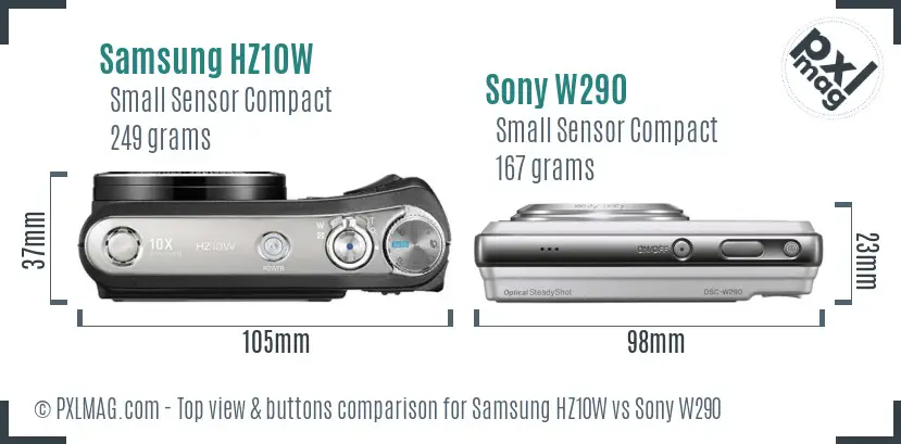 Samsung HZ10W vs Sony W290 top view buttons comparison