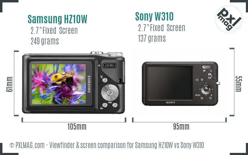 Samsung HZ10W vs Sony W310 Screen and Viewfinder comparison