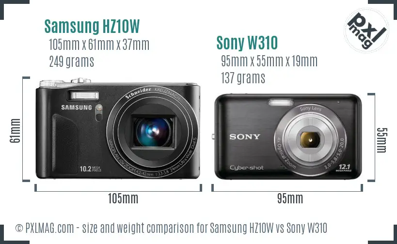 Samsung HZ10W vs Sony W310 size comparison