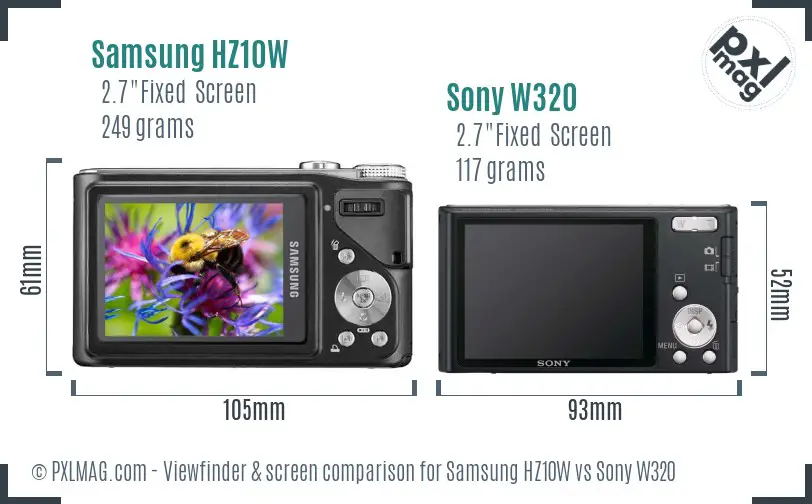 Samsung HZ10W vs Sony W320 Screen and Viewfinder comparison