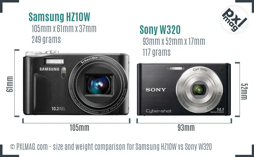 Samsung HZ10W vs Sony W320 size comparison