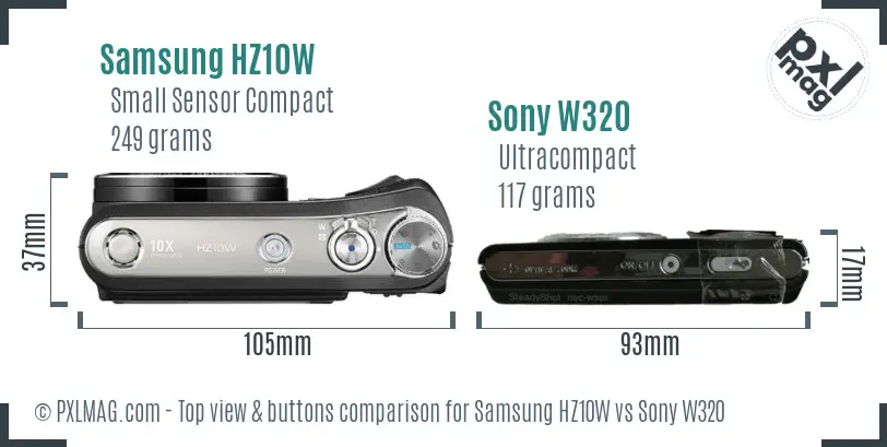 Samsung HZ10W vs Sony W320 top view buttons comparison