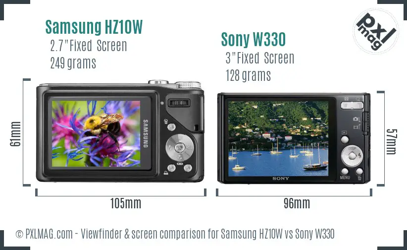 Samsung HZ10W vs Sony W330 Screen and Viewfinder comparison
