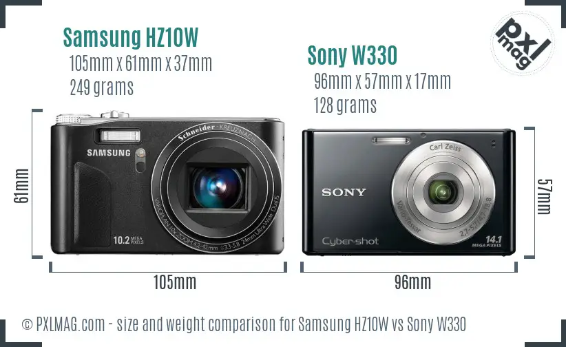 Samsung HZ10W vs Sony W330 size comparison