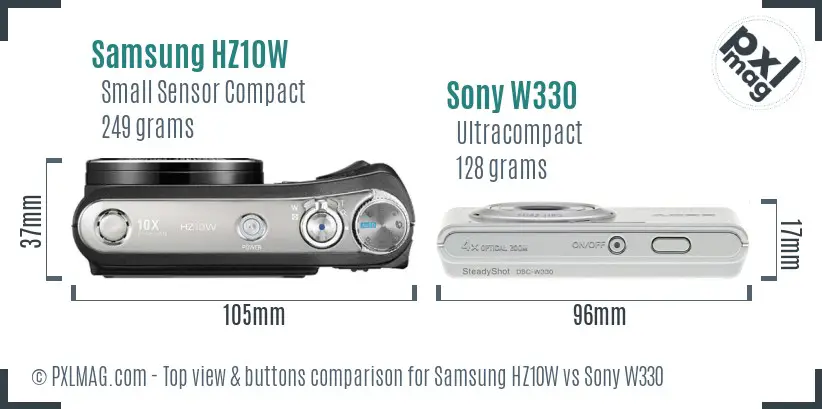 Samsung HZ10W vs Sony W330 top view buttons comparison