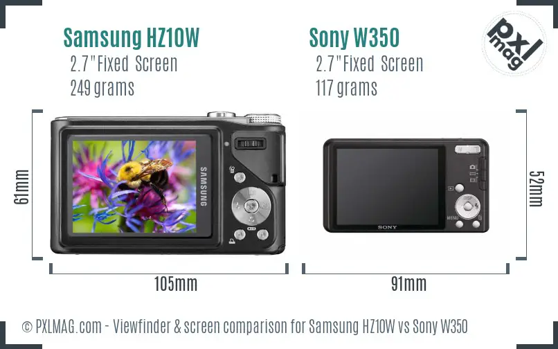 Samsung HZ10W vs Sony W350 Screen and Viewfinder comparison