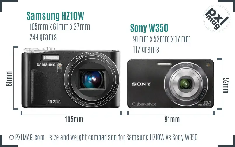 Samsung HZ10W vs Sony W350 size comparison