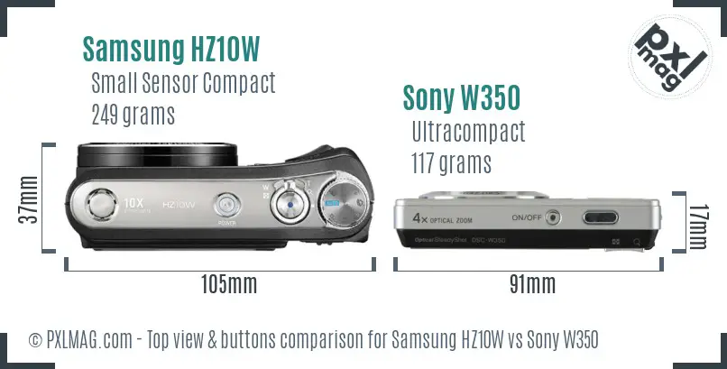 Samsung HZ10W vs Sony W350 top view buttons comparison
