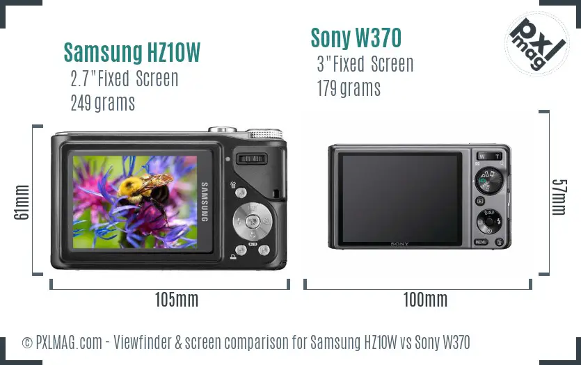 Samsung HZ10W vs Sony W370 Screen and Viewfinder comparison
