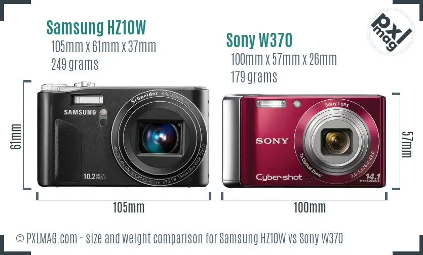 Samsung HZ10W vs Sony W370 size comparison