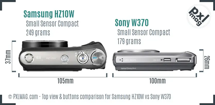 Samsung HZ10W vs Sony W370 top view buttons comparison