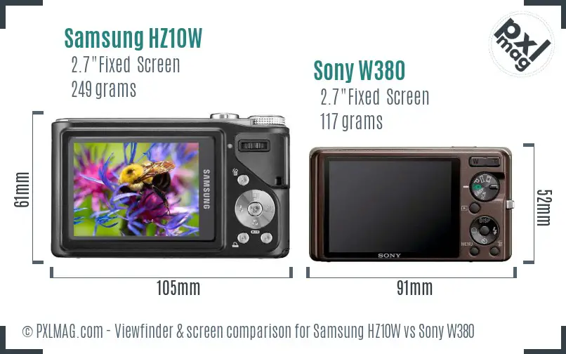Samsung HZ10W vs Sony W380 Screen and Viewfinder comparison