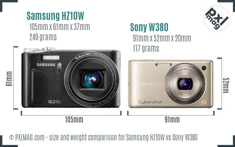 Samsung HZ10W vs Sony W380 size comparison