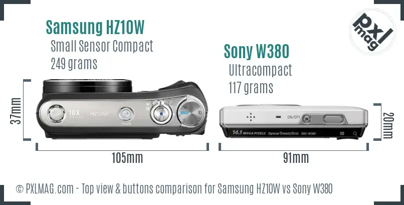 Samsung HZ10W vs Sony W380 top view buttons comparison