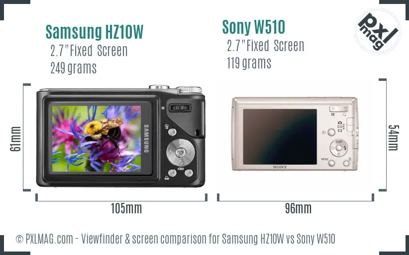 Samsung HZ10W vs Sony W510 Screen and Viewfinder comparison