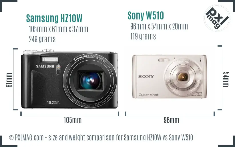 Samsung HZ10W vs Sony W510 size comparison