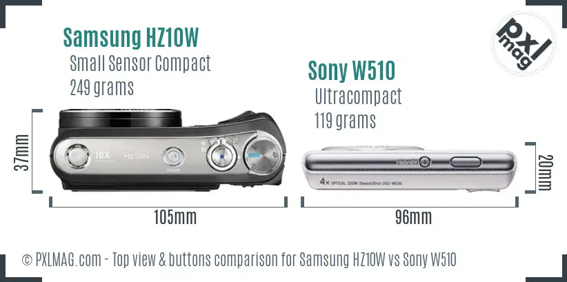 Samsung HZ10W vs Sony W510 top view buttons comparison
