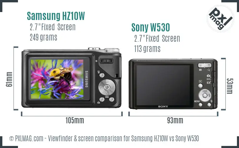 Samsung HZ10W vs Sony W530 Screen and Viewfinder comparison