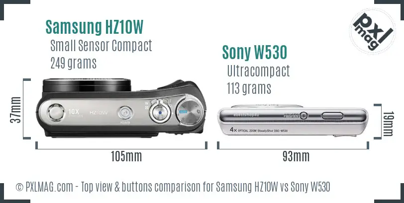 Samsung HZ10W vs Sony W530 top view buttons comparison