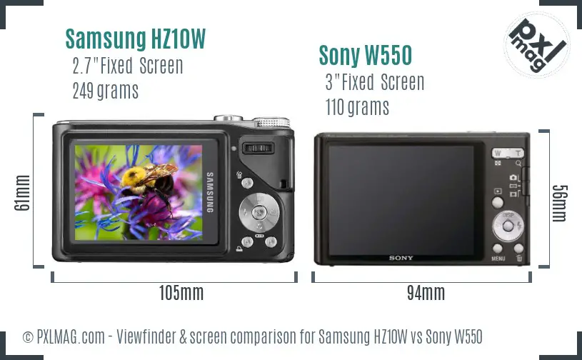 Samsung HZ10W vs Sony W550 Screen and Viewfinder comparison