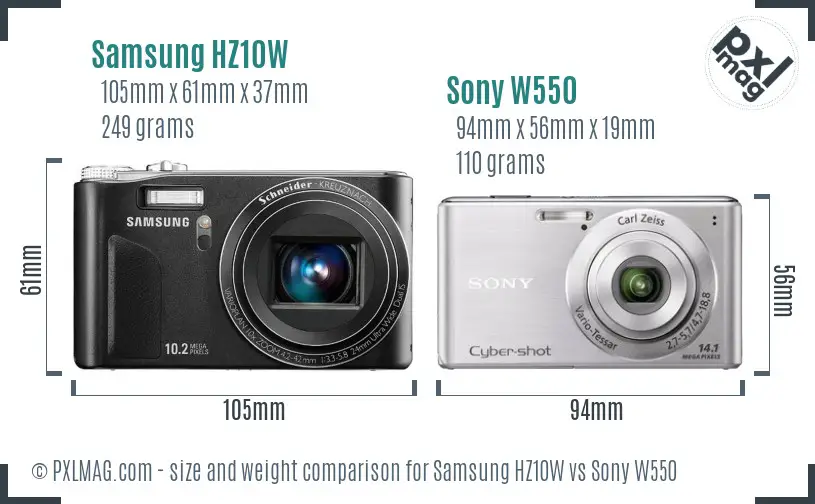 Samsung HZ10W vs Sony W550 size comparison