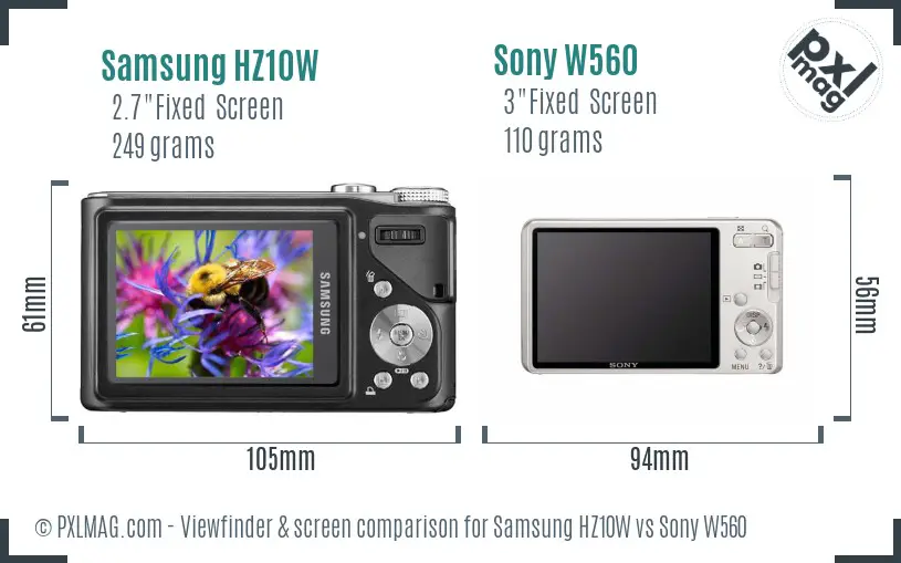 Samsung HZ10W vs Sony W560 Screen and Viewfinder comparison