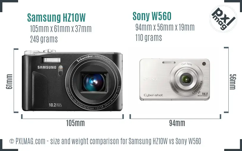 Samsung HZ10W vs Sony W560 size comparison