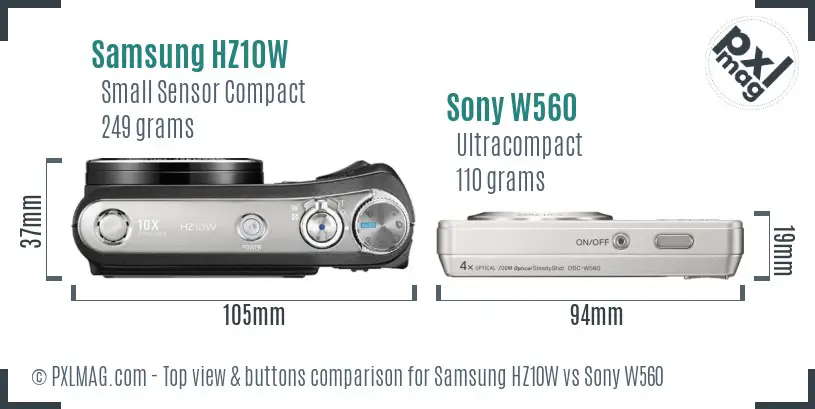 Samsung HZ10W vs Sony W560 top view buttons comparison