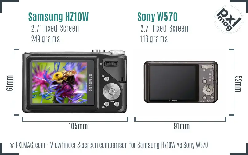 Samsung HZ10W vs Sony W570 Screen and Viewfinder comparison