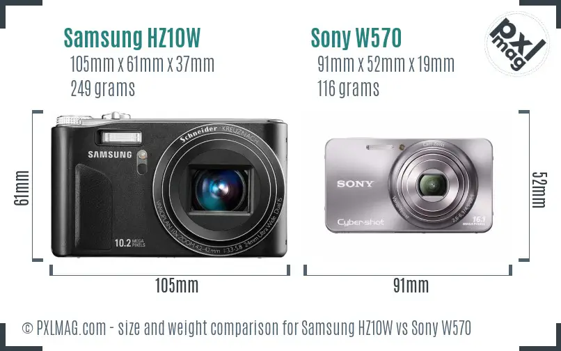 Samsung HZ10W vs Sony W570 size comparison