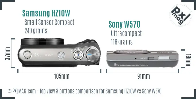 Samsung HZ10W vs Sony W570 top view buttons comparison