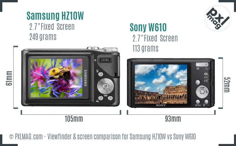 Samsung HZ10W vs Sony W610 Screen and Viewfinder comparison