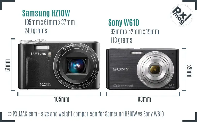 Samsung HZ10W vs Sony W610 size comparison